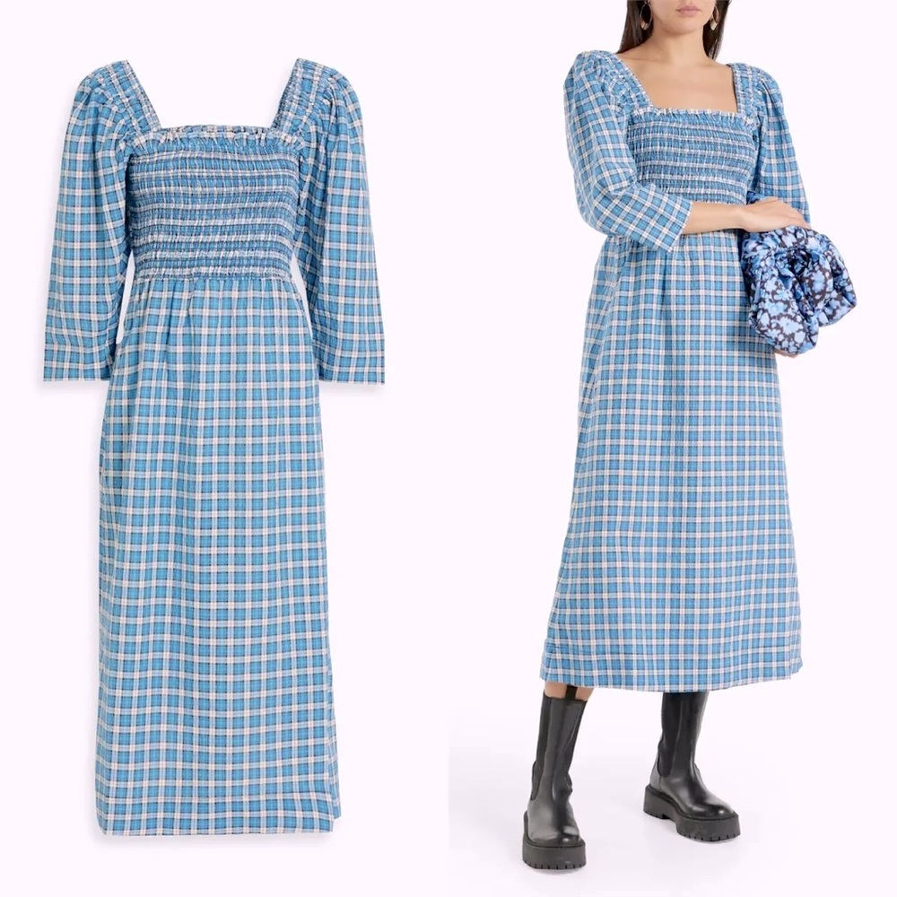 GANNI BLUE Seersucker Dress $80 Small/Medium